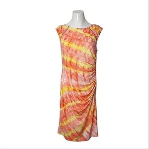 Calvin Klein Dress Ruched Silhouette Tie-Dye Zipper Cap Sleeve sz S